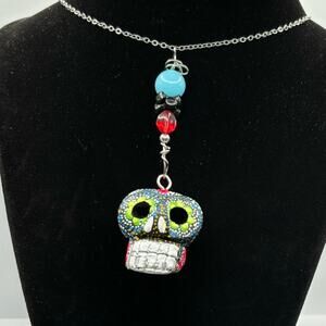Green Mexican Sugar Skull Necklace